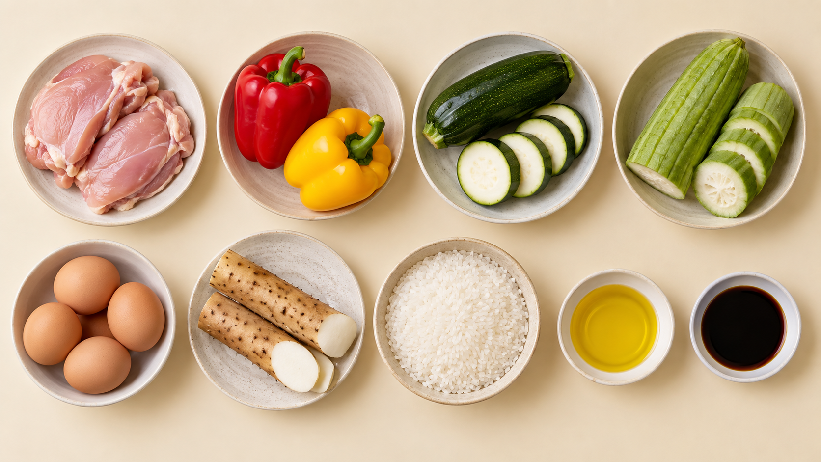 彩椒鸡丁山药饭全部原料实景图