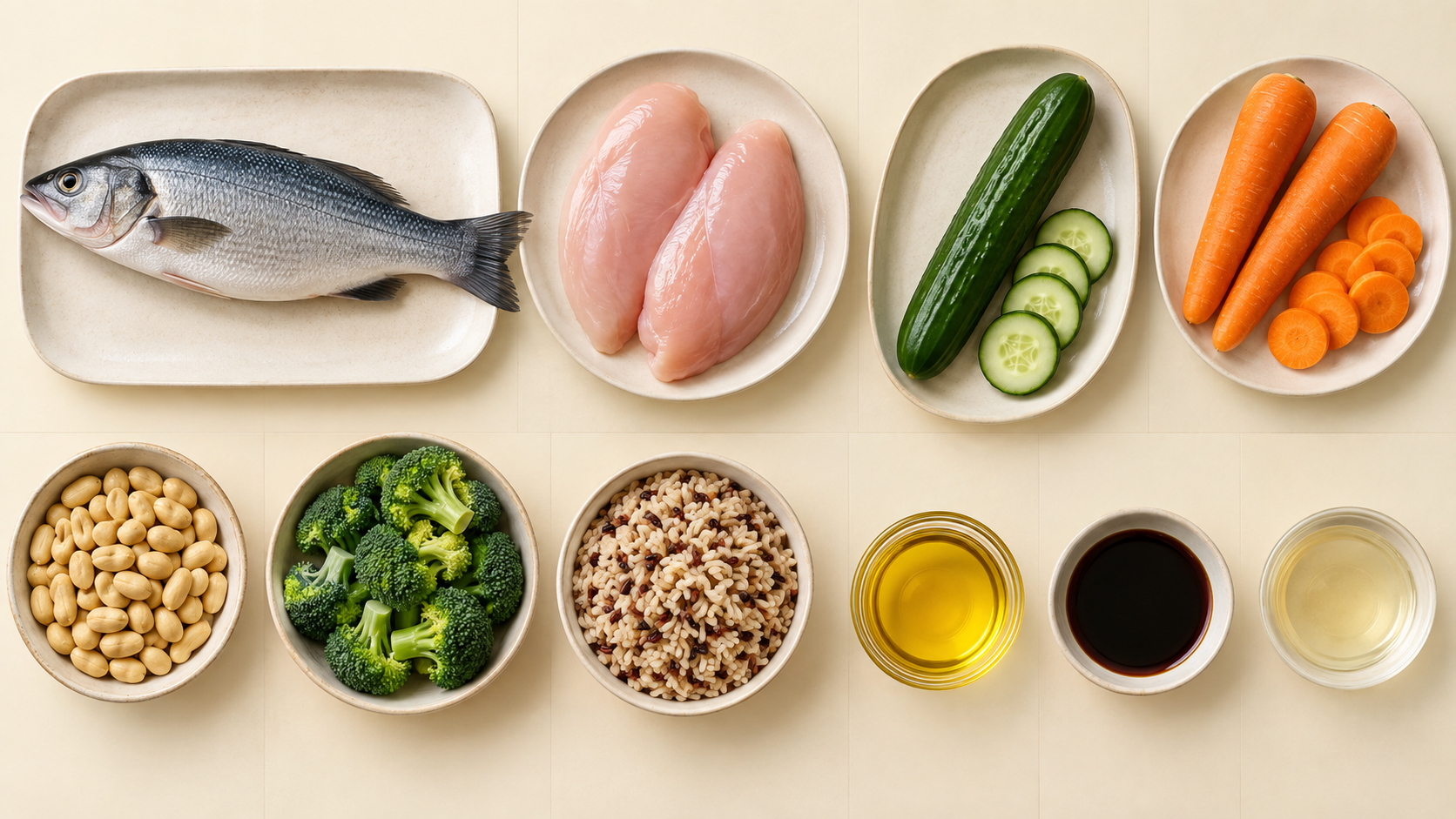 清蒸鲈鱼与不辣宫保风味鸡丁全部原料实景图